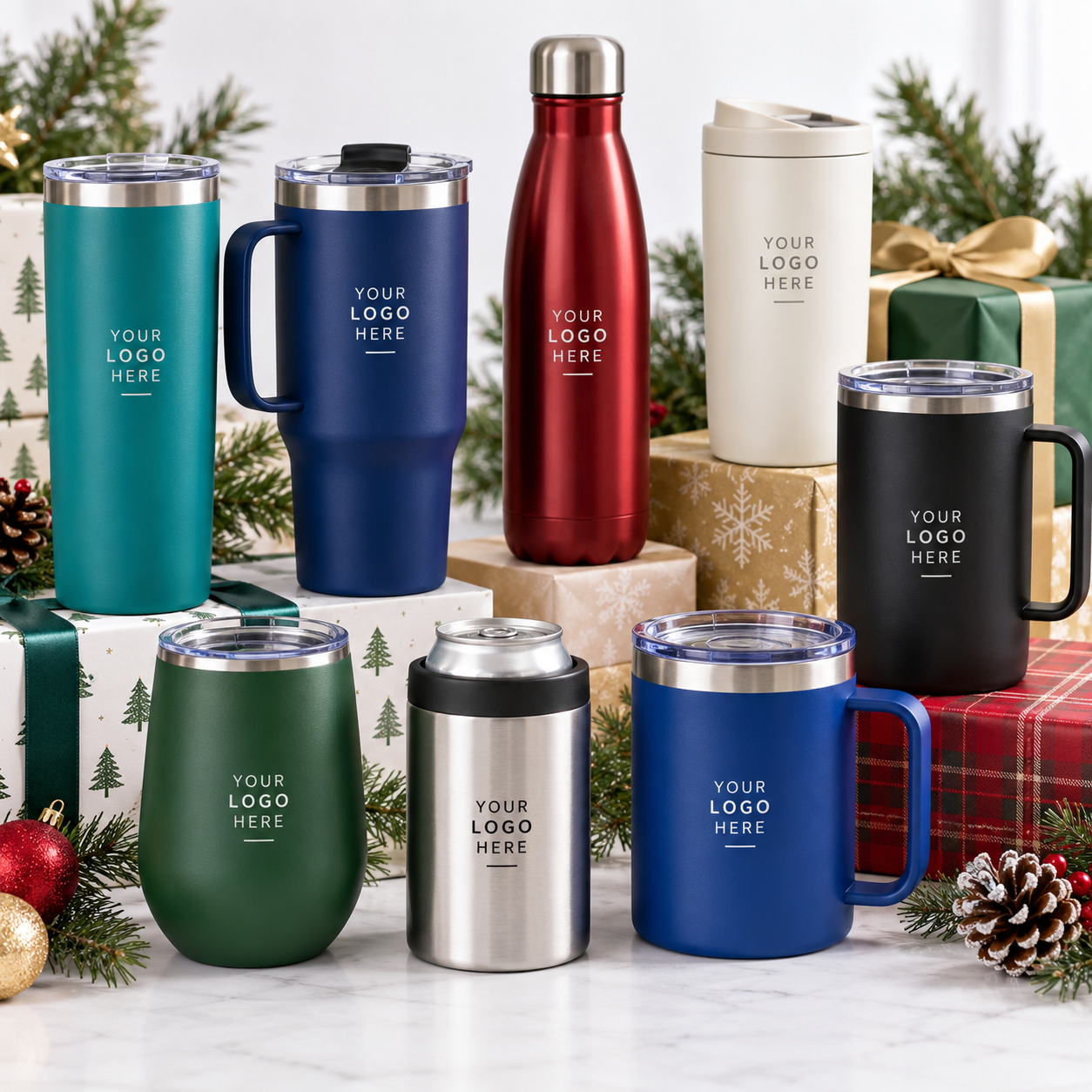 Wide variety of colorful insulated drinkware branded Your Logo Here